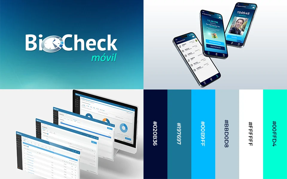 Identidad Visual de Biocheck implementado en App y Portal Administrativo para escritorio.