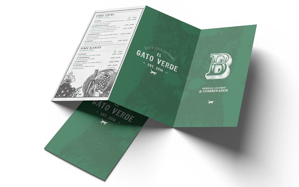 Diseño Layout de Menú de Bebidas - Exterior - Gato Verde