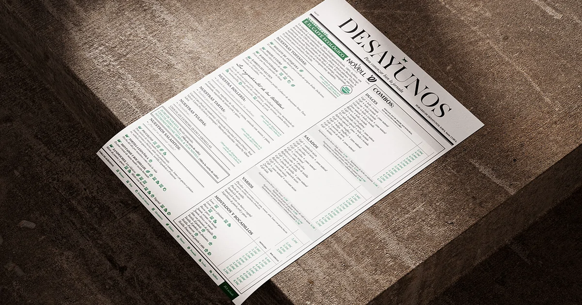 Diseño Layout Menu A4 Desayunos - Gato Verde
