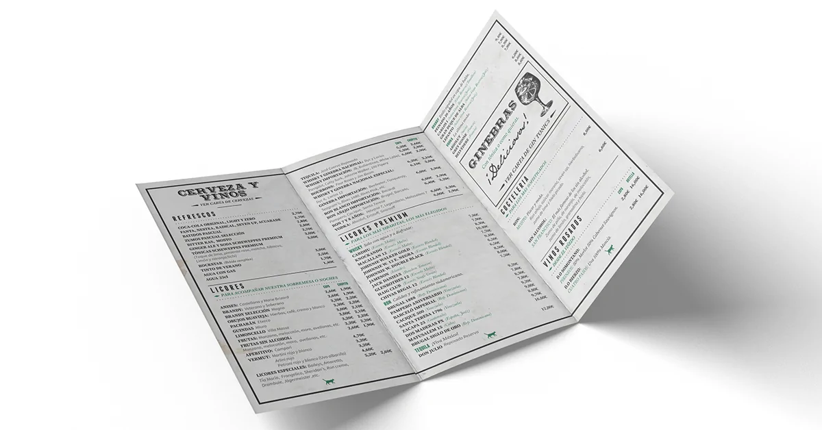 Diseño Layout de Menú de Bebidas - Interior - Gato Verde
