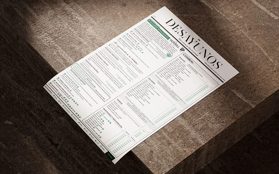 Diseño Layout Menu A4 Desayunos - Gato Verde