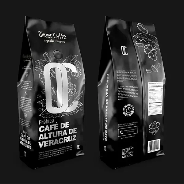 Diseño de packaging laminado con 1 tinta Oliver Caffe