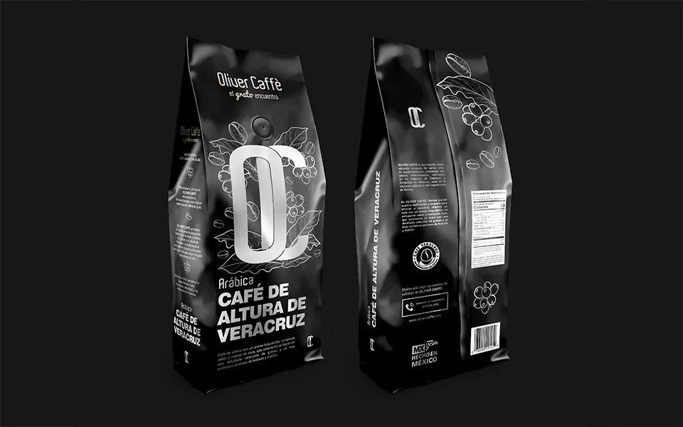 Diseño de packaging laminado con 1 tinta Oliver Caffe