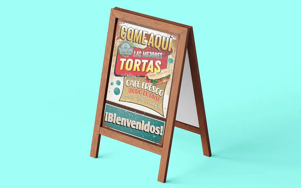 Material publicitario poster en marco de madera - Tortas Retro