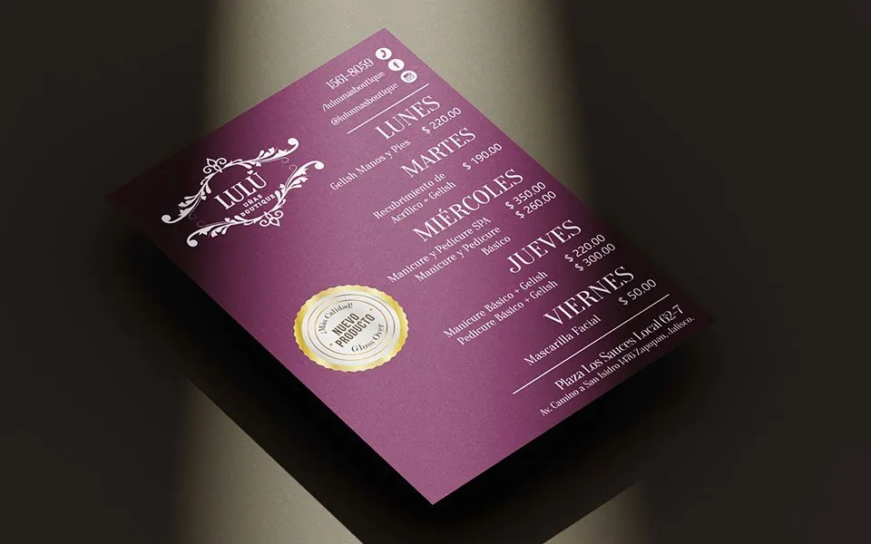Material Publicitario Promociones - Lulú Uñas Boutique
